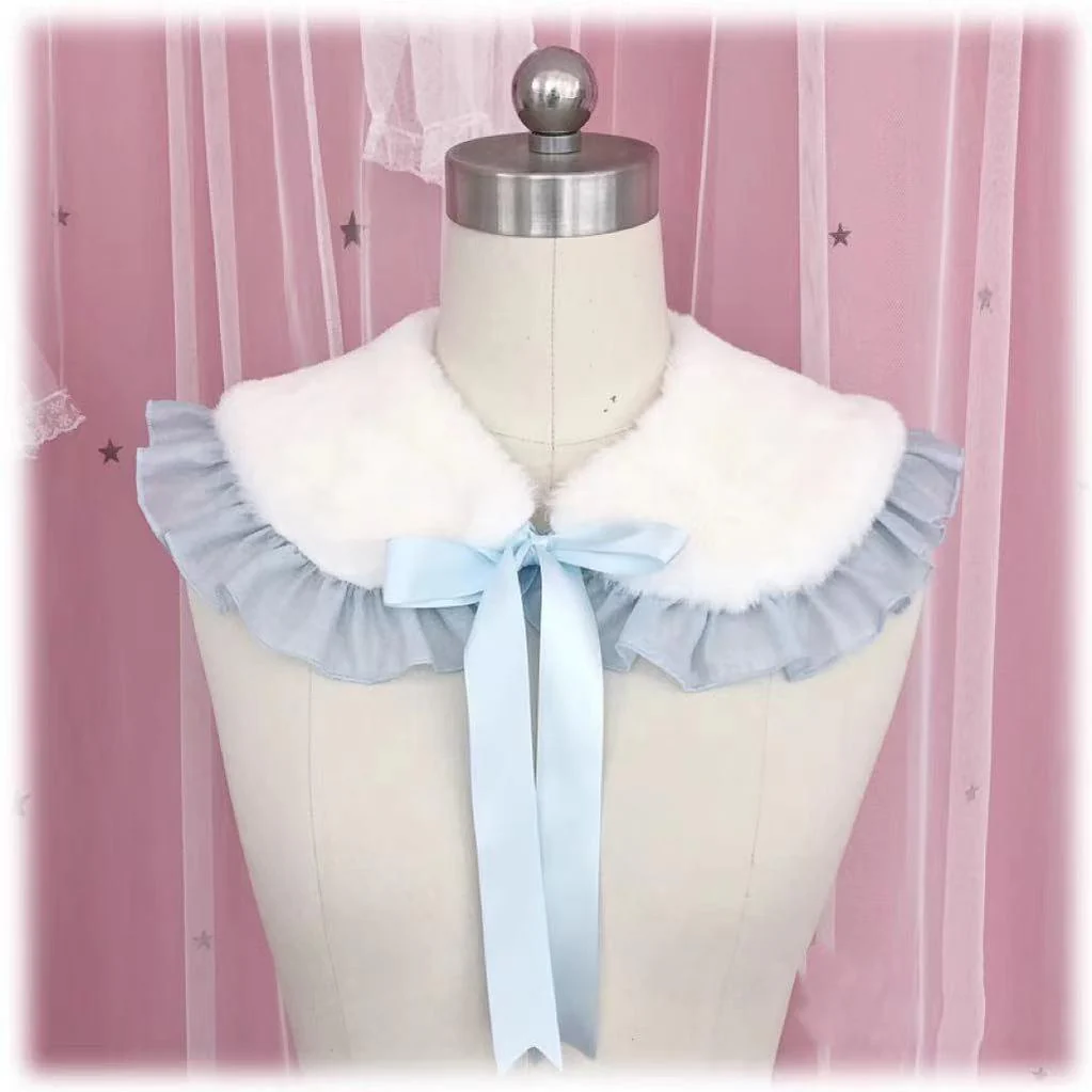 Winter Lolita False Collar Plush Bow Collar Scarf - Image 8