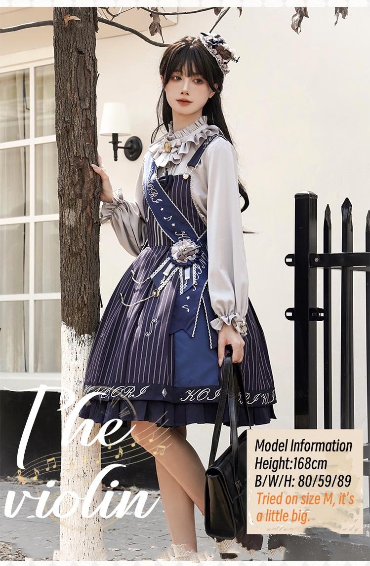 Classic Lolita Salopette Set Violin Preppy Style Dress - Image 14