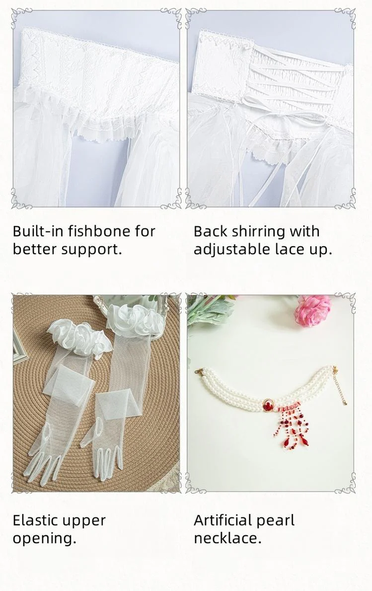 With PUJI - Dawn's Last Light - Castle Printed White Gothic Lolita OP, Two Length Styles - Image 7