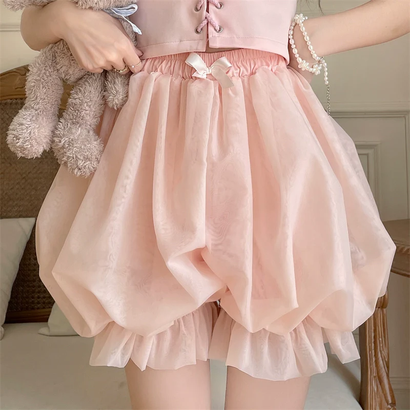 Casual Lolita Bloomers, Solid Color Organza Shorts - Image 20