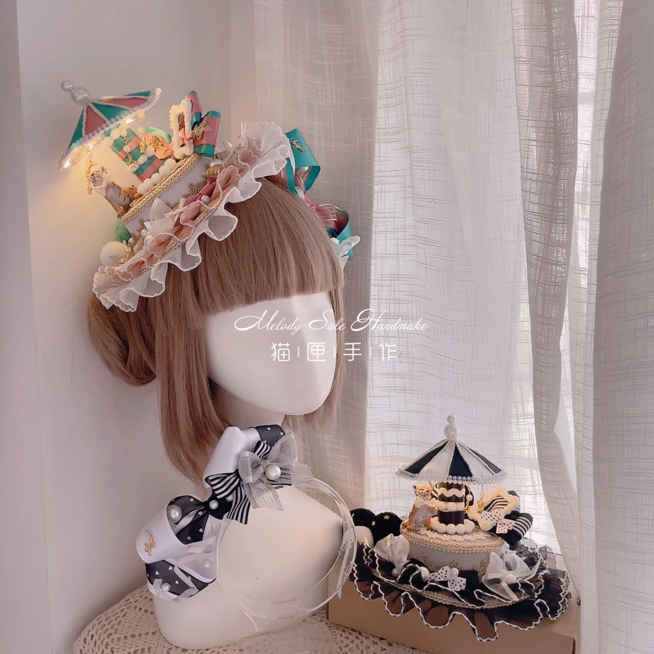 Cat Box - Night Party - Kawaii Lolita Small Top Hat KC Headdress - Image 2