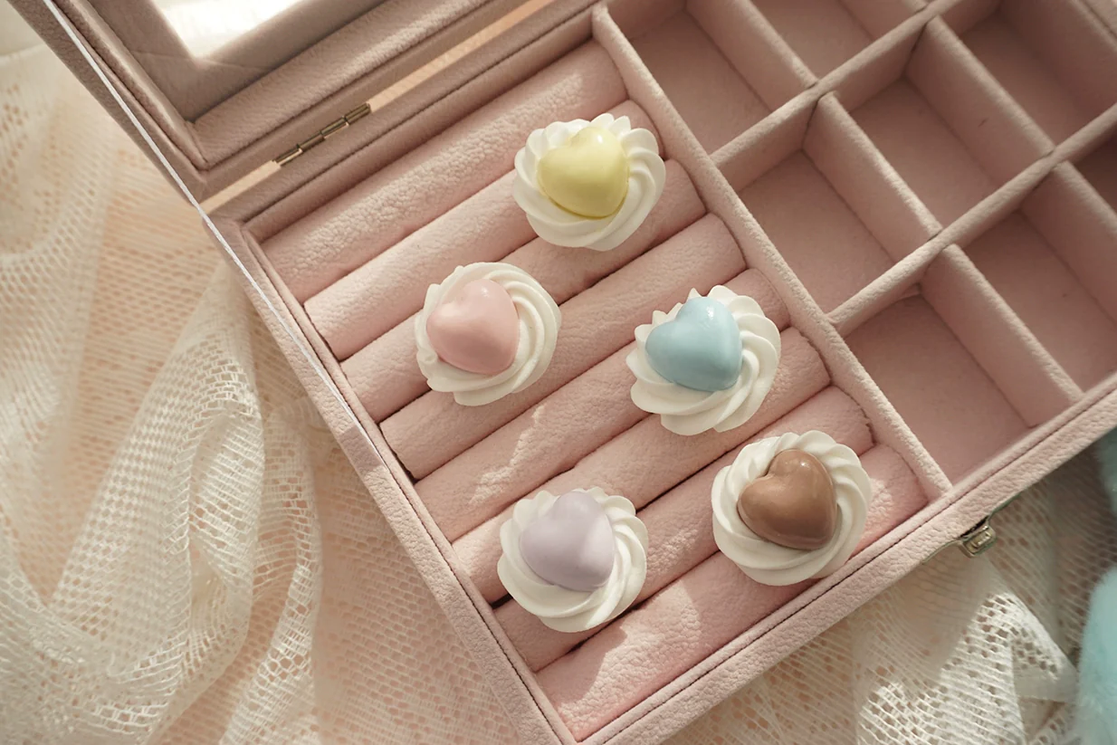 Cute Lolita Ring Handmade Clay Cream Heart Shape Adjustable Ring - Image 2