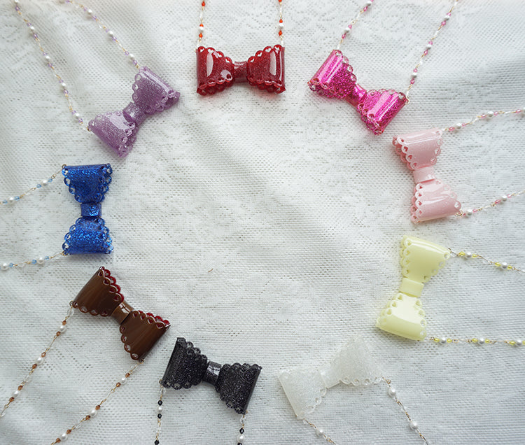 Handmade Sweet Lolita Beaded Bow Necklace - Image 10