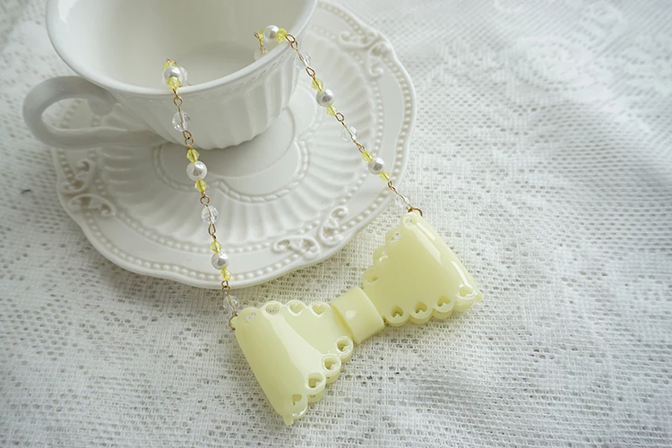 Handmade Sweet Lolita Beaded Bow Necklace - Image 12