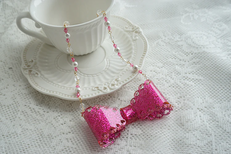 Handmade Sweet Lolita Beaded Bow Necklace - Image 14