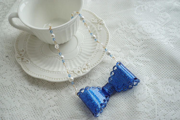 Handmade Sweet Lolita Beaded Bow Necklace - Image 17