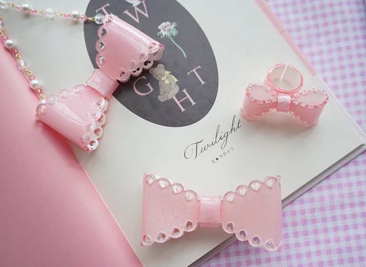 Handmade Sweet Lolita Beaded Bow Necklace - Image 5