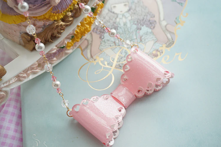 Handmade Sweet Lolita Beaded Bow Necklace - Image 6