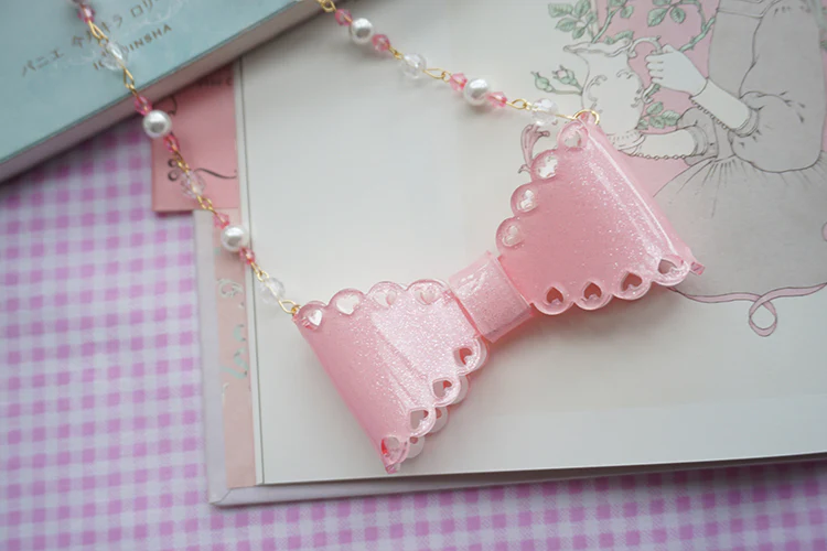 Handmade Sweet Lolita Beaded Bow Necklace - Image 7