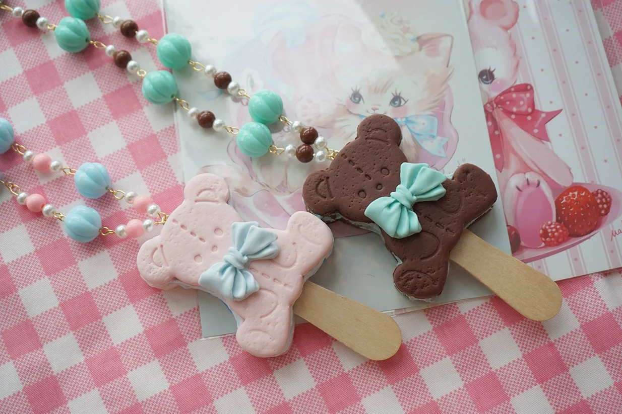 Kawaii Lolita Necklace Bear Biscuit Ice Cream Handmade Clay Necklace - Image 3