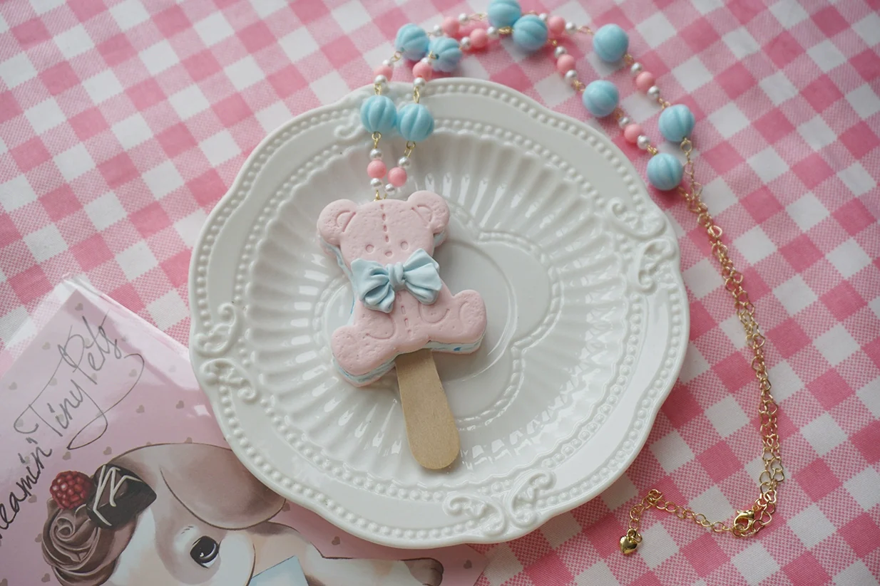 Kawaii Lolita Necklace Bear Biscuit Ice Cream Handmade Clay Necklace - Image 6