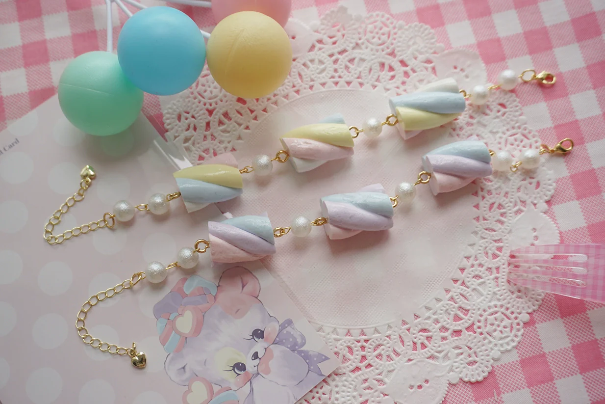 Sweet Lolita Accessories Simulated Cotton Candy Clay Bracelet Necklace - Image 10