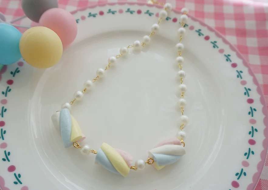 Sweet Lolita Accessories Simulated Cotton Candy Clay Bracelet Necklace - Image 14