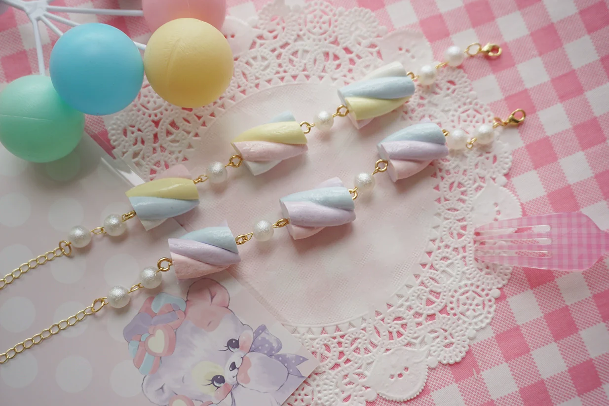 Sweet Lolita Accessories Simulated Cotton Candy Clay Bracelet Necklace - Image 3