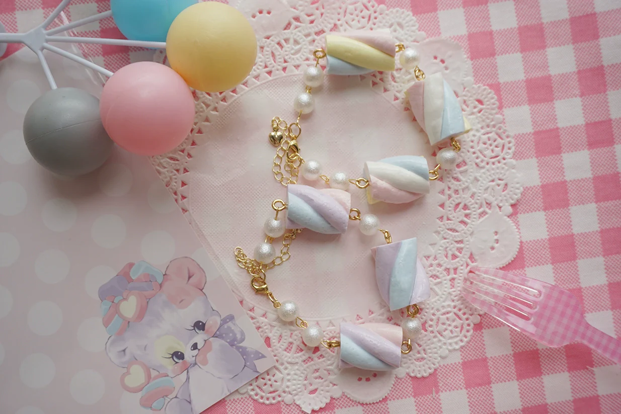 Sweet Lolita Accessories Simulated Cotton Candy Clay Bracelet Necklace - Image 4