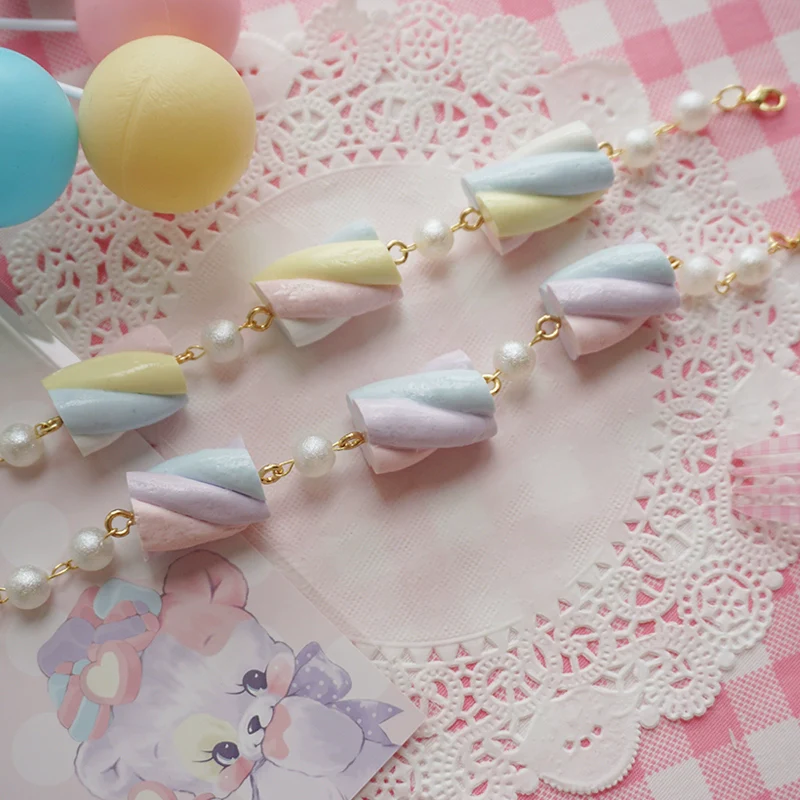 Sweet Lolita Accessories Simulated Cotton Candy Clay Bracelet Necklace - Image 6