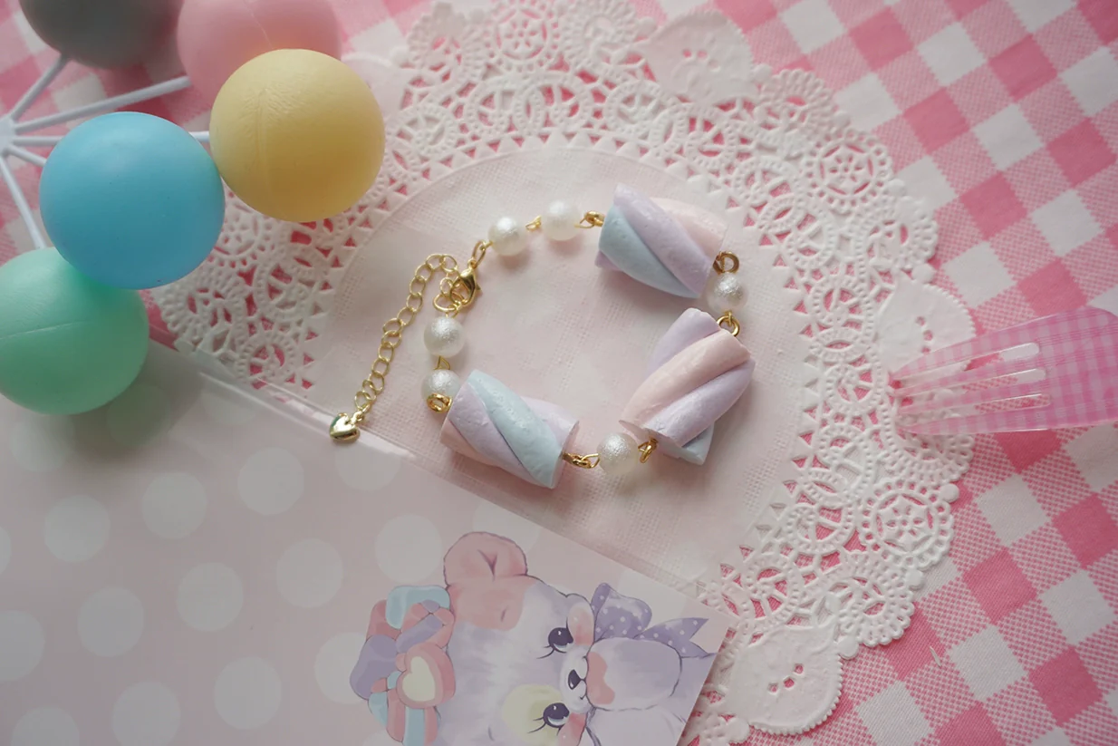 Sweet Lolita Accessories Simulated Cotton Candy Clay Bracelet Necklace - Image 9