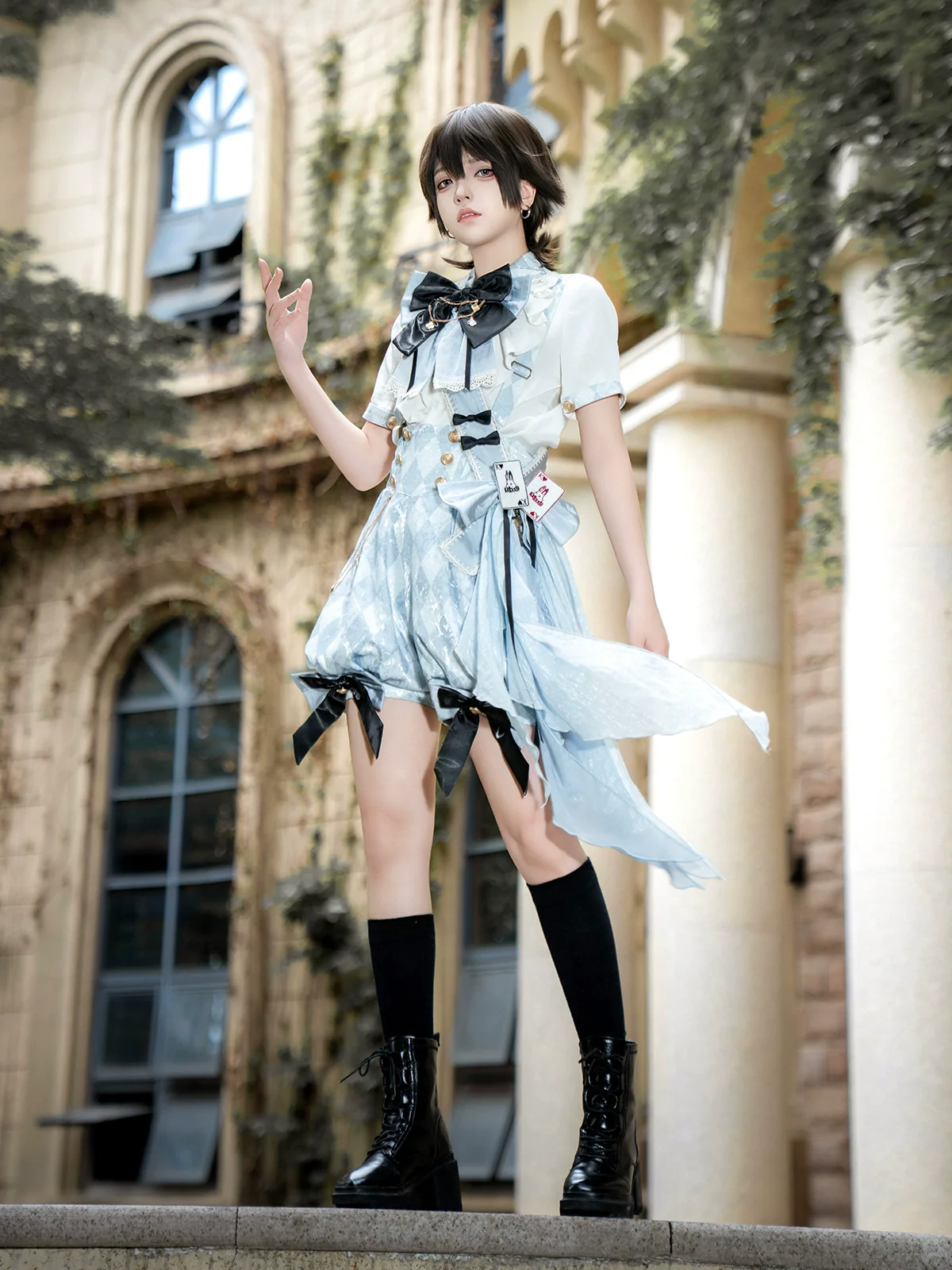 Alice in Time - Checkered Ouji Lolita Suit With Card & Rabbit Accents - Image 3