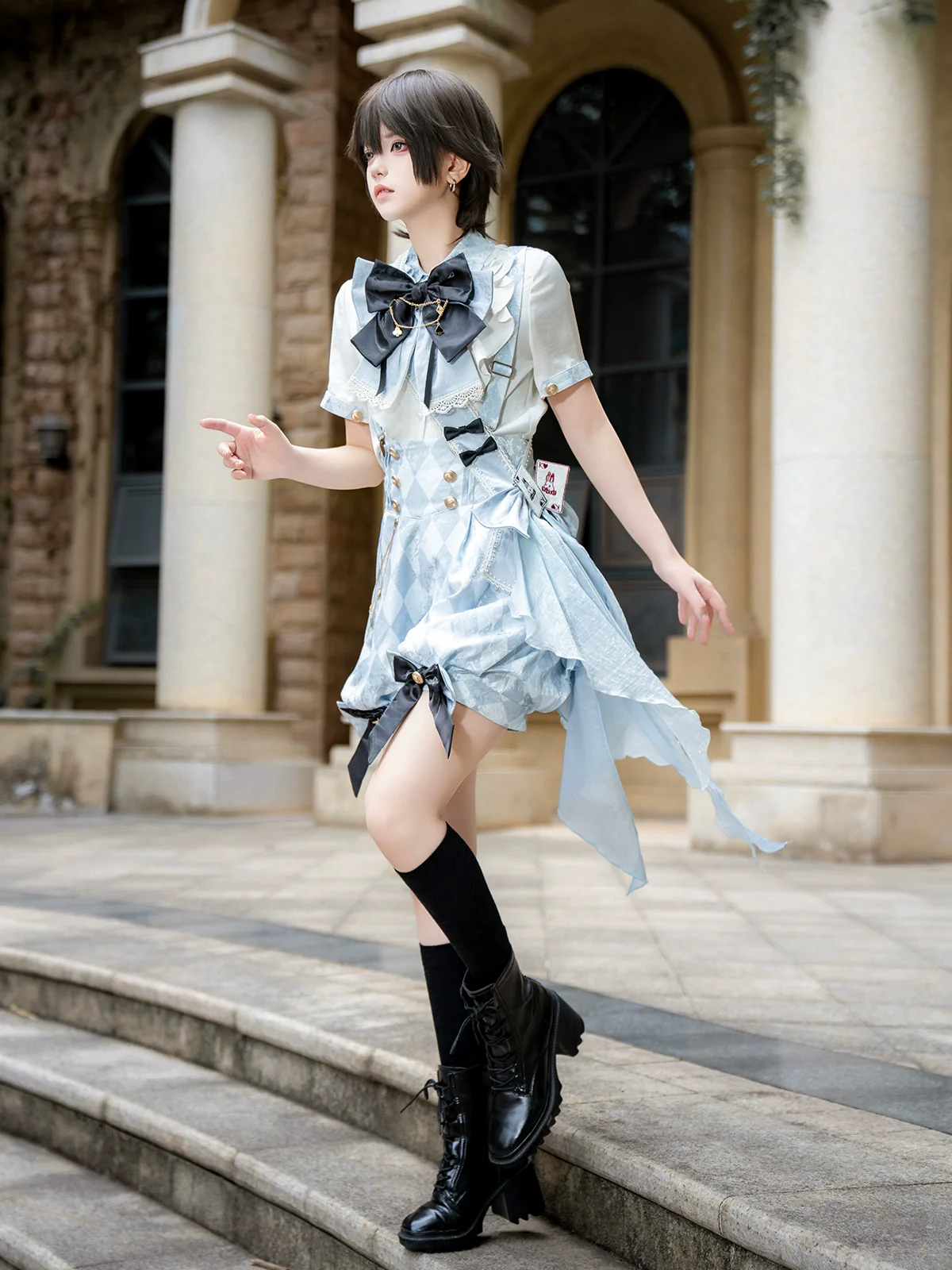 Alice in Time - Checkered Ouji Lolita Suit With Card & Rabbit Accents - Image 8