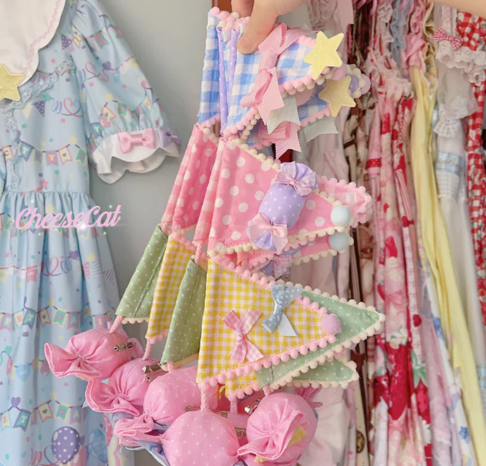 Cheese Cat - Sweet Lolita Plaid Candy Bow Flags Brooch - Image 10