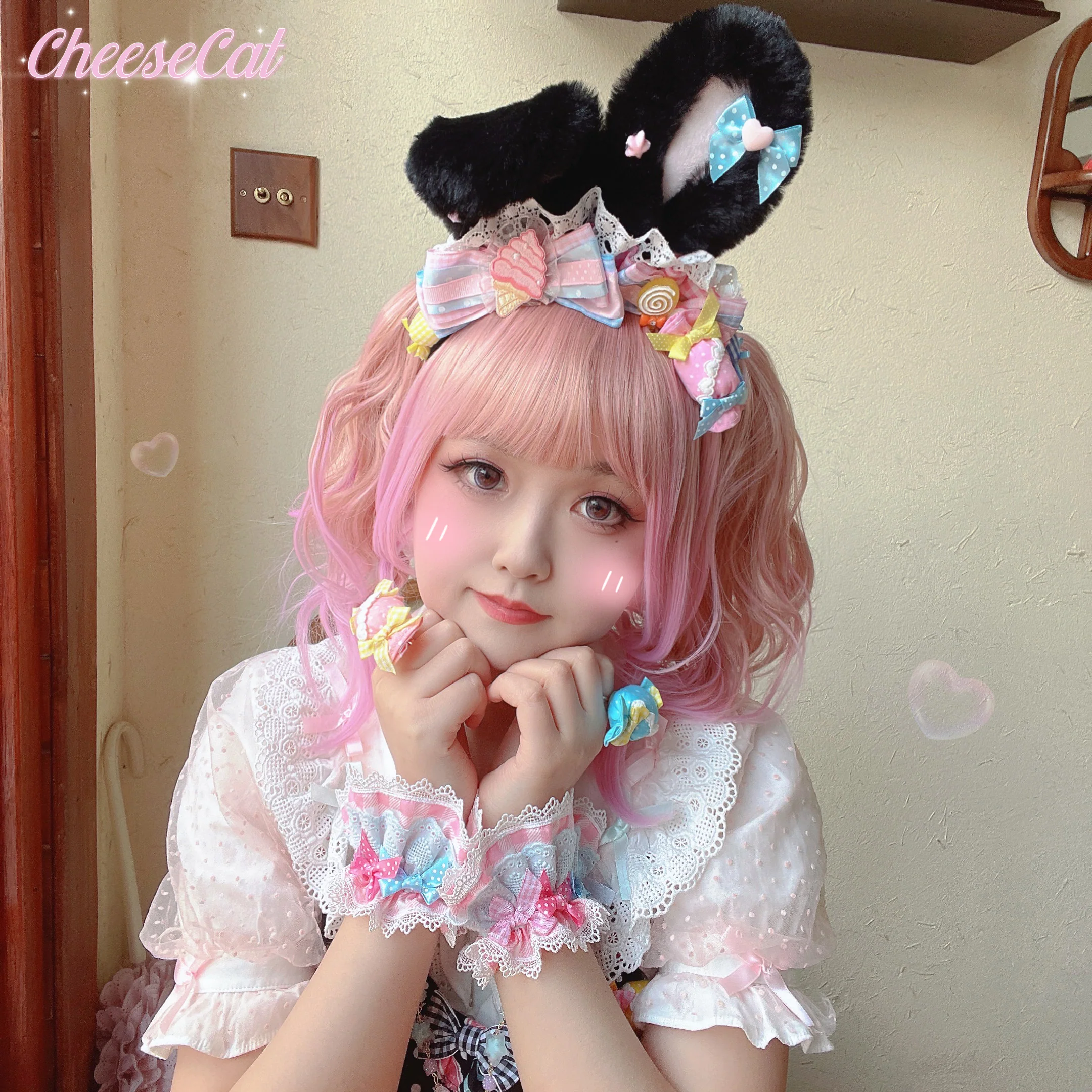 Cheese Cat - Sweet and Playful Strawberry Gingham Lace Cuffs - Image 17