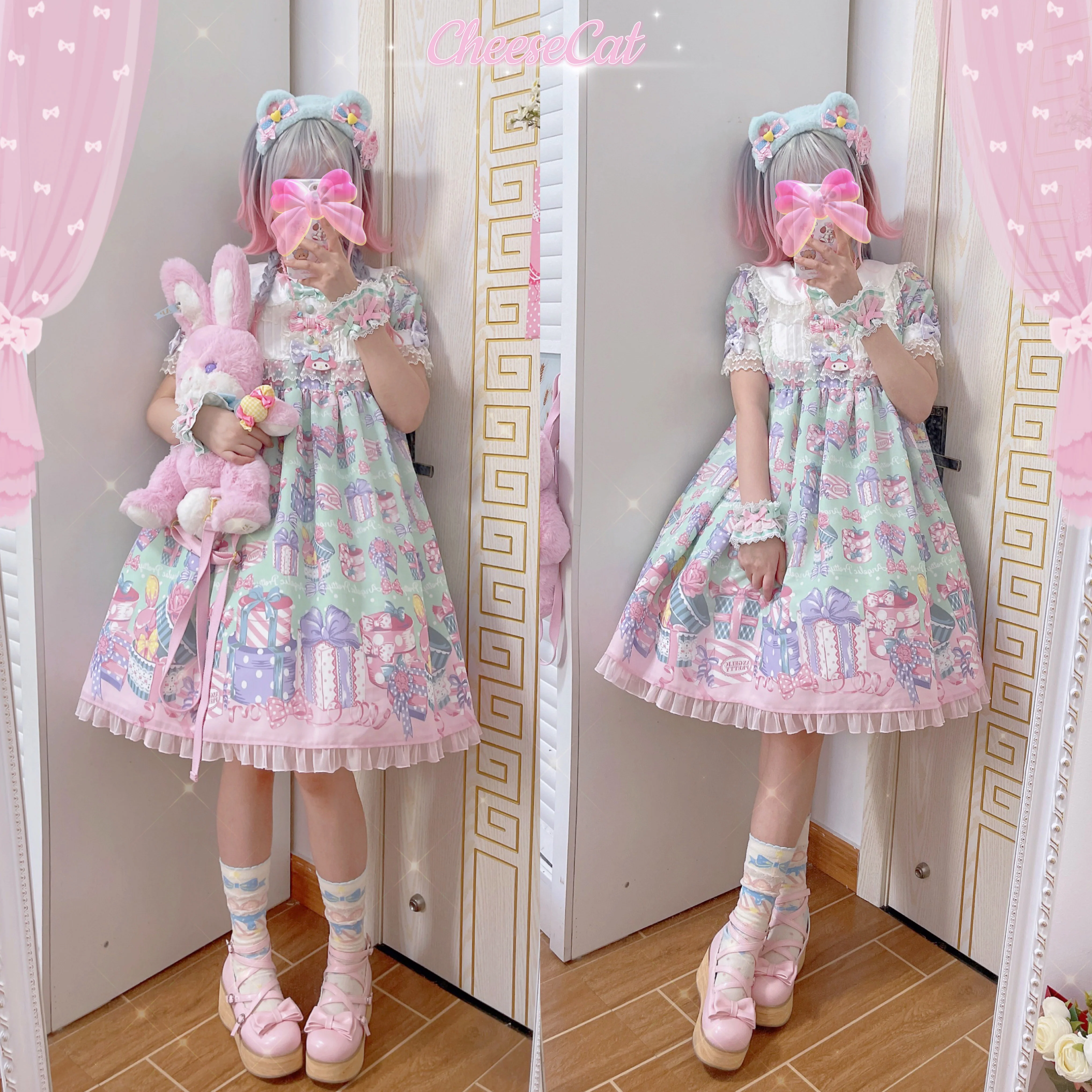 Cheese Cat - Sweet and Playful Strawberry Gingham Lace Cuffs - Image 4