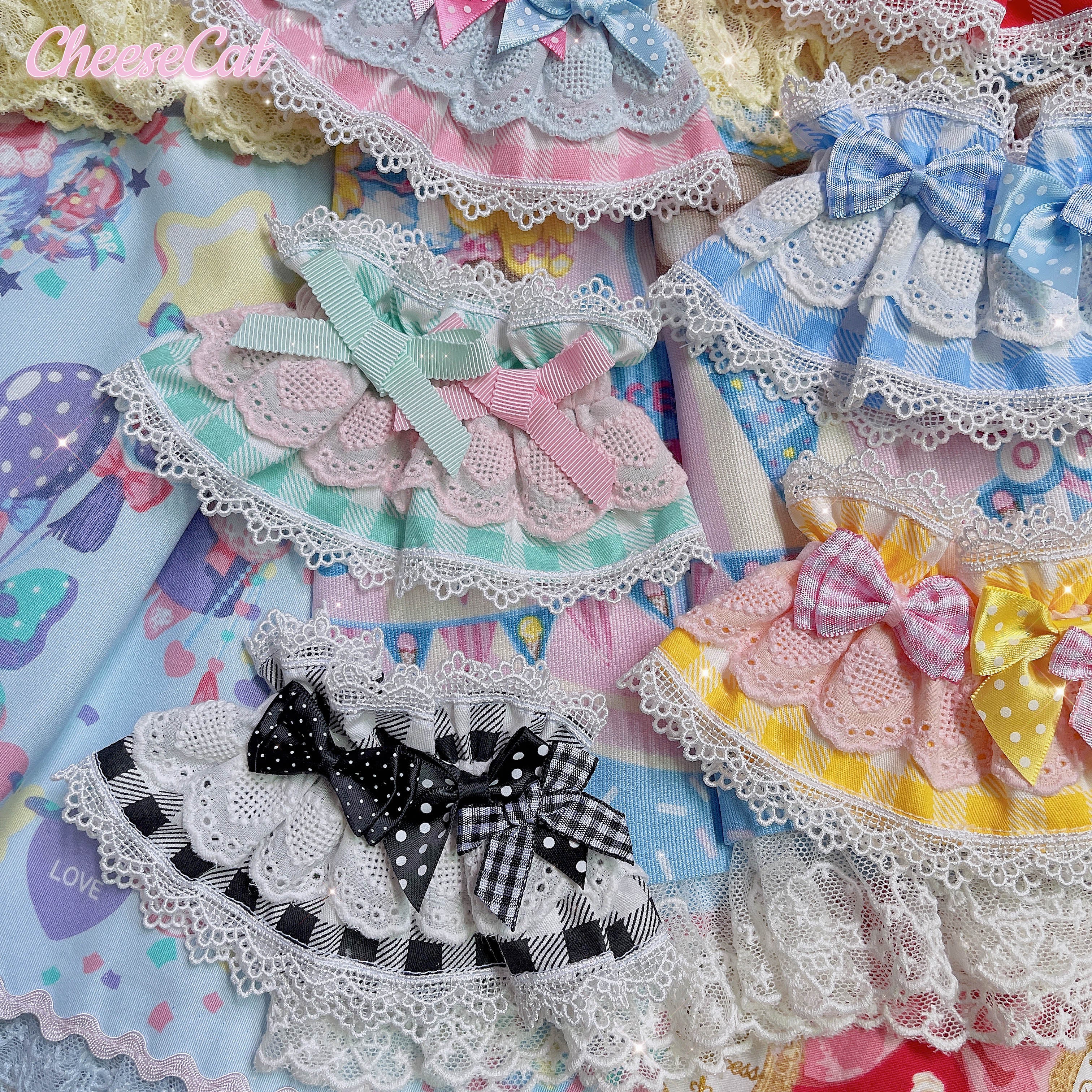 Cheese Cat - Sweet and Playful Strawberry Gingham Lace Cuffs - Image 5