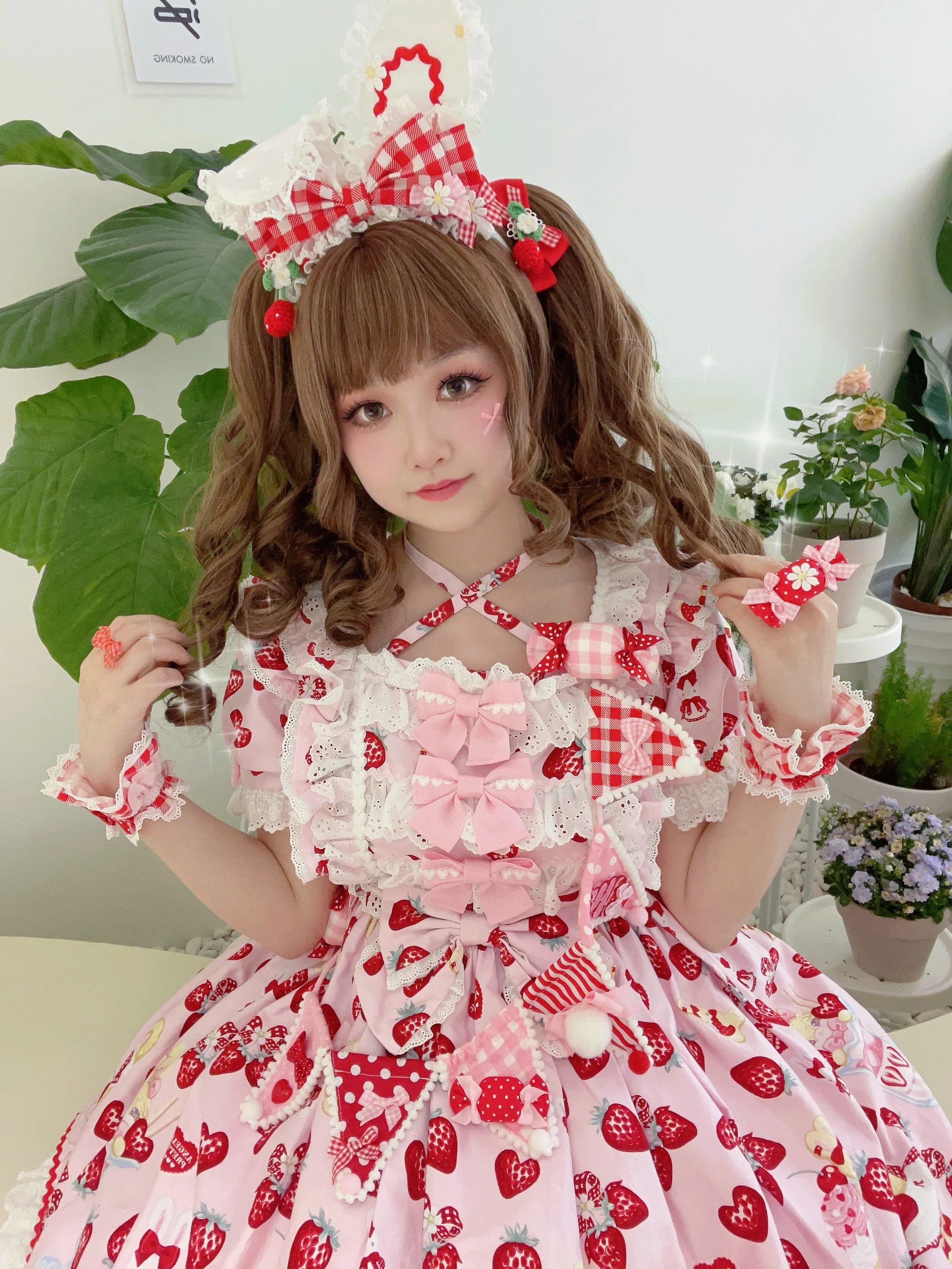 Cheese Cat - Sweet and Playful Strawberry Gingham Lace Cuffs - Image 9