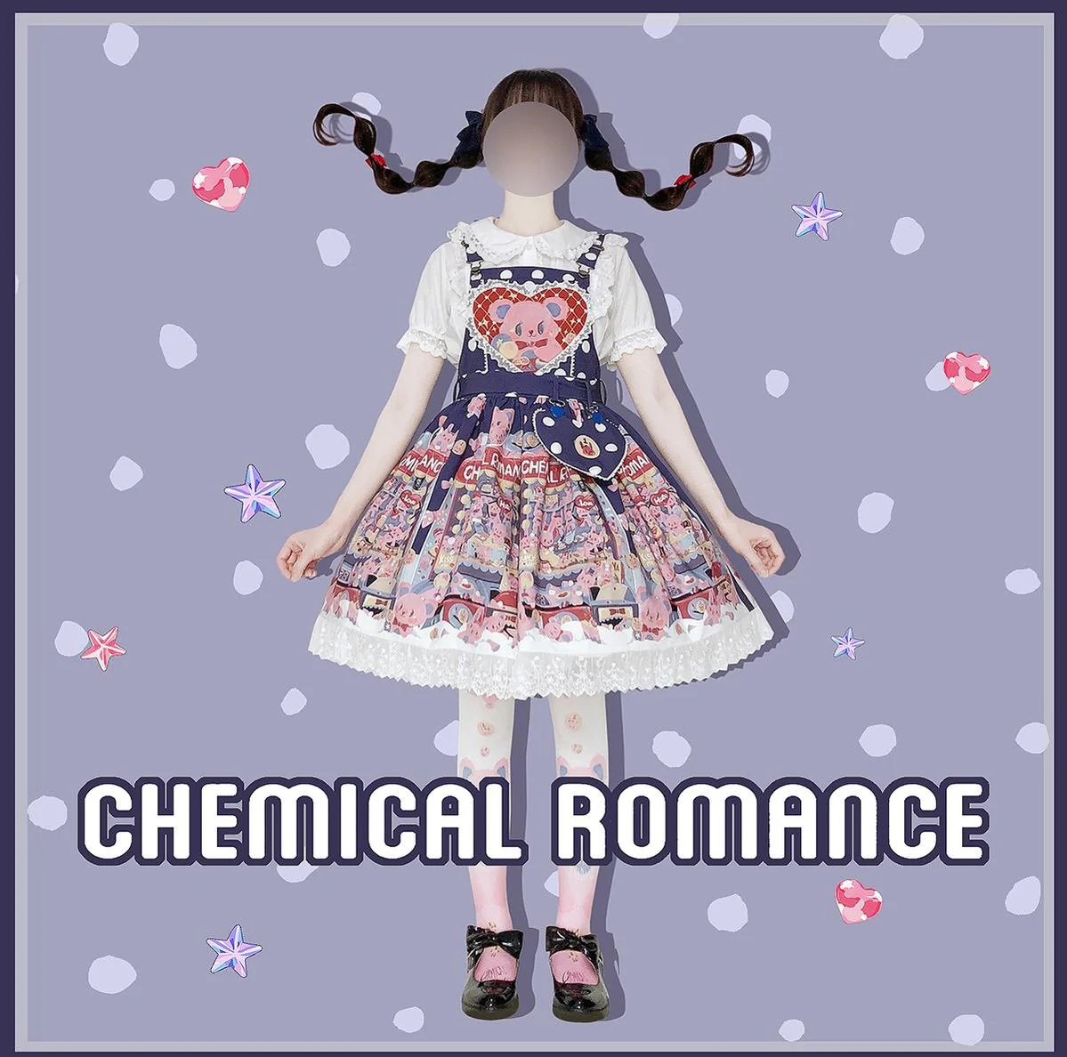 Sweetheart Doll Machine - Sweet Lolita Printed Salopette - Image 10