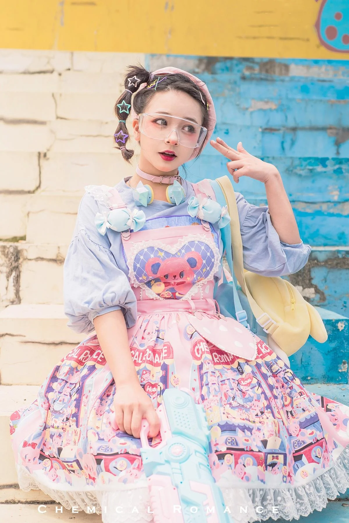 Sweetheart Doll Machine - Sweet Lolita Printed Salopette - Image 11