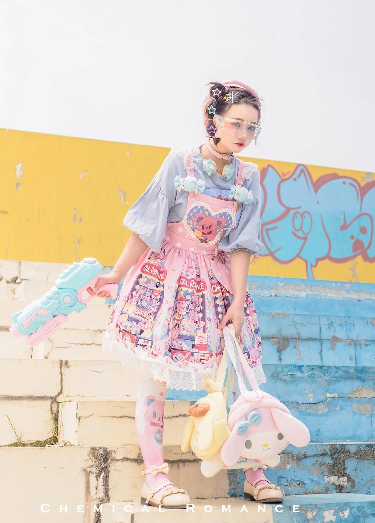 Sweetheart Doll Machine - Sweet Lolita Printed Salopette - Image 14