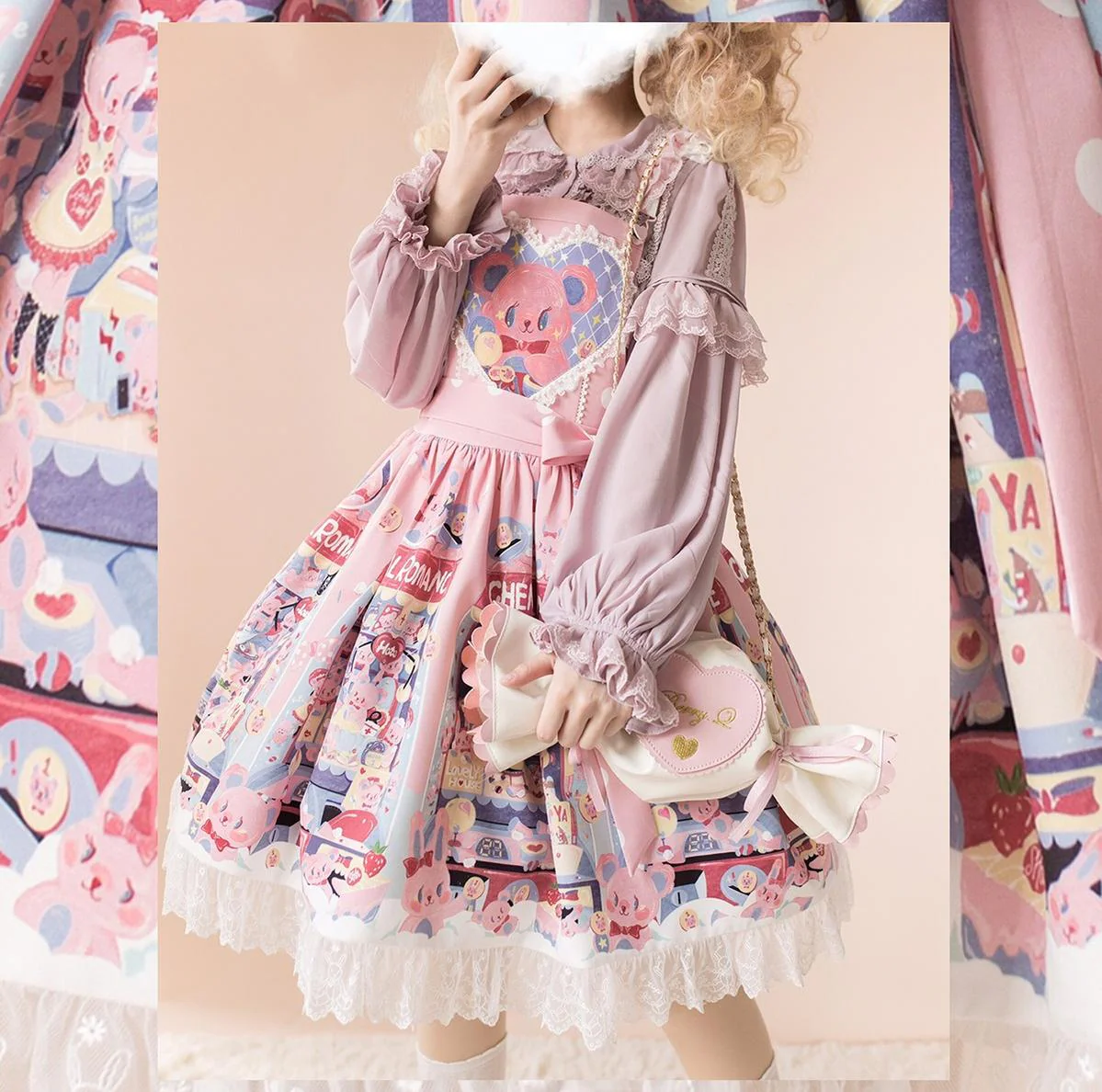 Sweetheart Doll Machine - Sweet Lolita Printed Salopette - Image 16