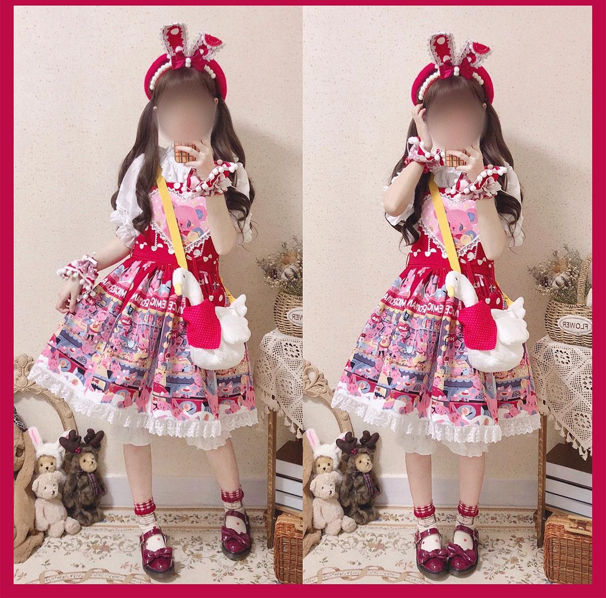 Sweetheart Doll Machine - Sweet Lolita Printed Salopette - Image 18