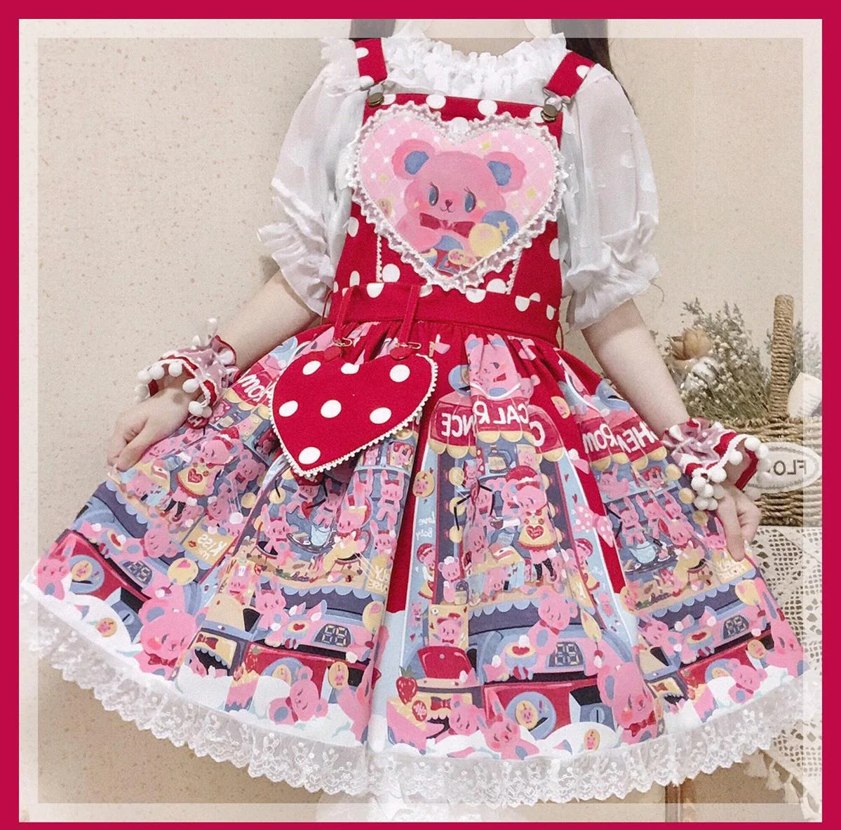 Sweetheart Doll Machine - Sweet Lolita Printed Salopette - Image 19