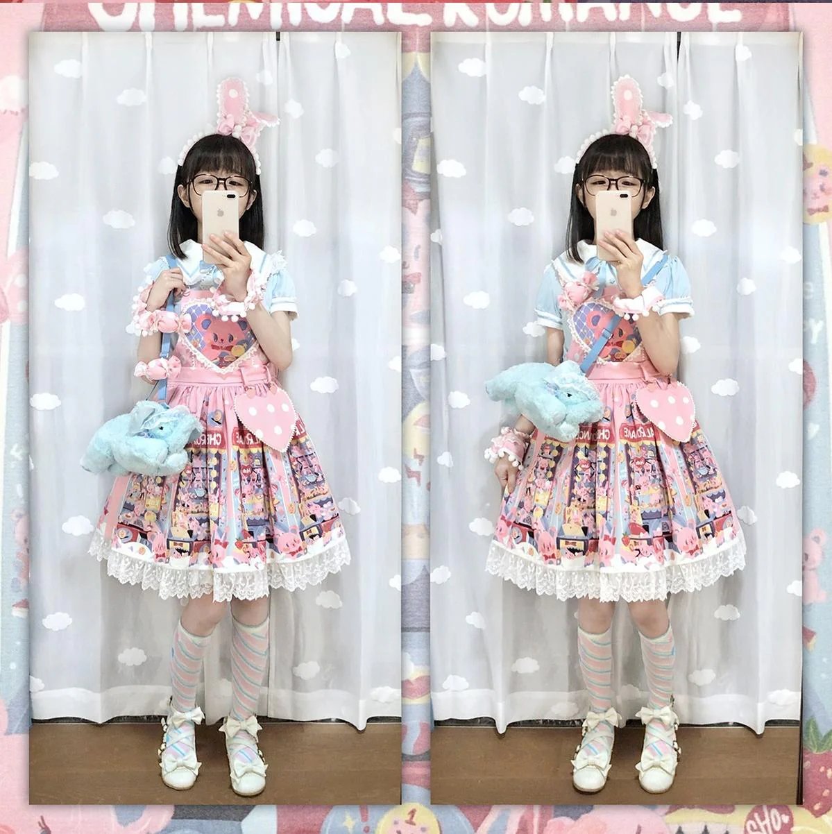 Sweetheart Doll Machine - Sweet Lolita Printed Salopette - Image 26