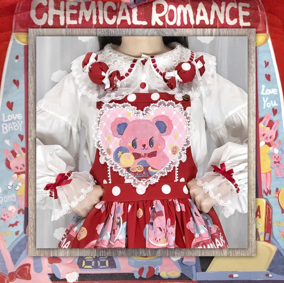 Sweetheart Doll Machine - Sweet Lolita Printed Salopette - Image 27