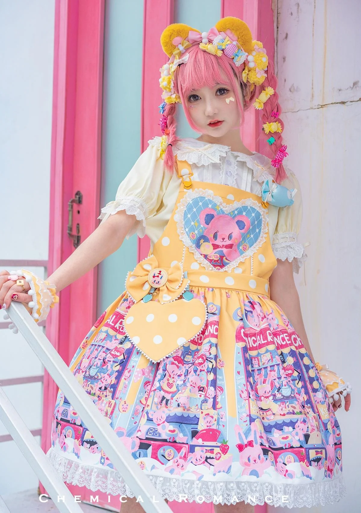 Sweetheart Doll Machine - Sweet Lolita Printed Salopette - Image 28