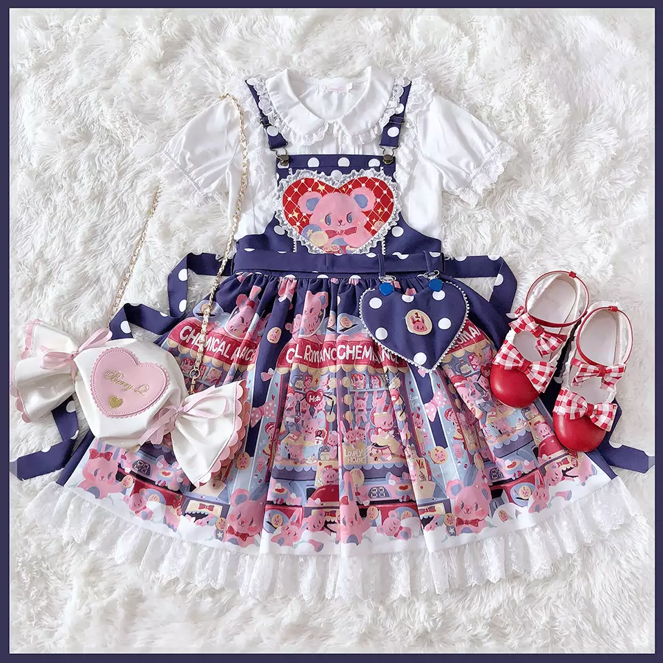 Sweetheart Doll Machine - Sweet Lolita Printed Salopette - Image 6