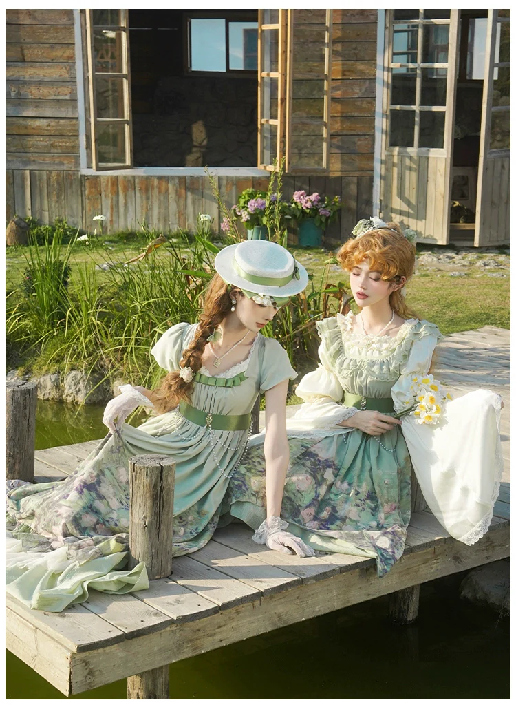 With PUJI - Blooming Rose - Chiffon Classic Lolita Dress Set Painting Styled OP & JSK - Image 10
