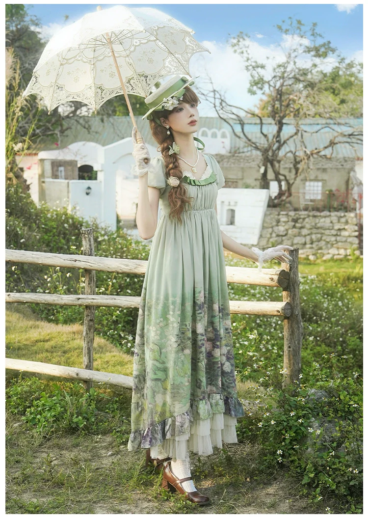 With PUJI - Blooming Rose - Chiffon Classic Lolita Dress Set Painting Styled OP & JSK - Image 16