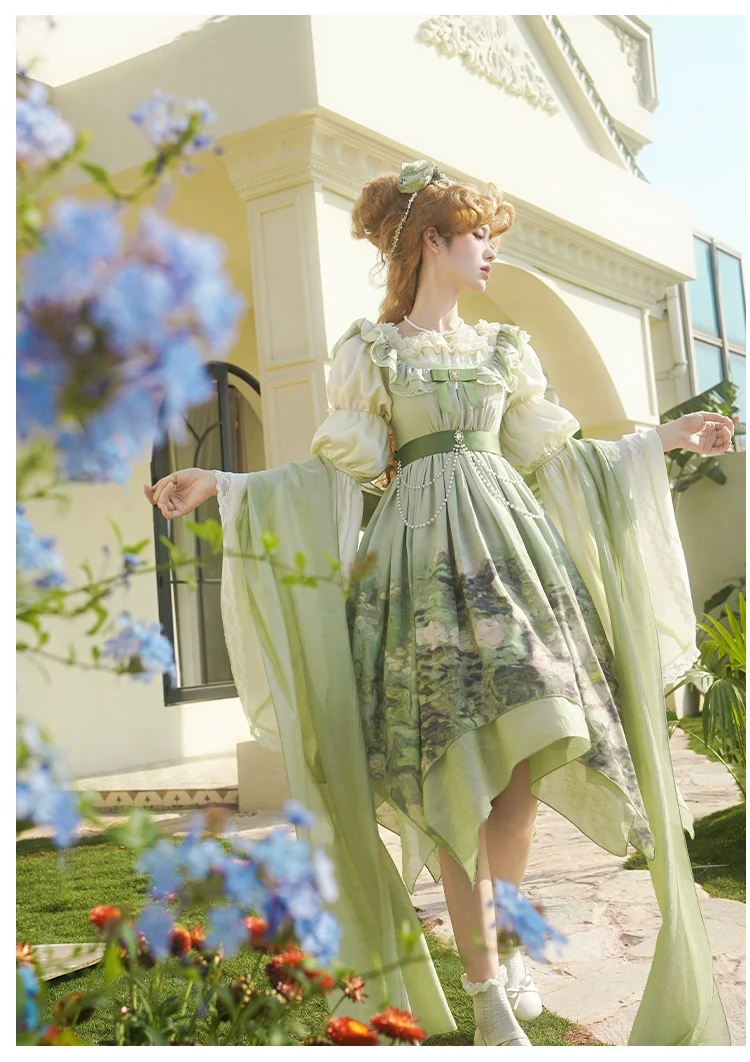 With PUJI - Blooming Rose - Chiffon Classic Lolita Dress Set Painting Styled OP & JSK - Image 19
