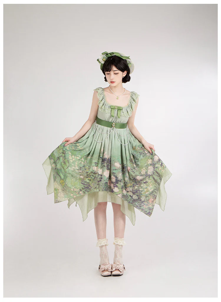 With PUJI - Blooming Rose - Chiffon Classic Lolita Dress Set Painting Styled OP & JSK - Image 31