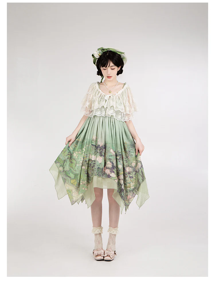 With PUJI - Blooming Rose - Chiffon Classic Lolita Dress Set Painting Styled OP & JSK - Image 32