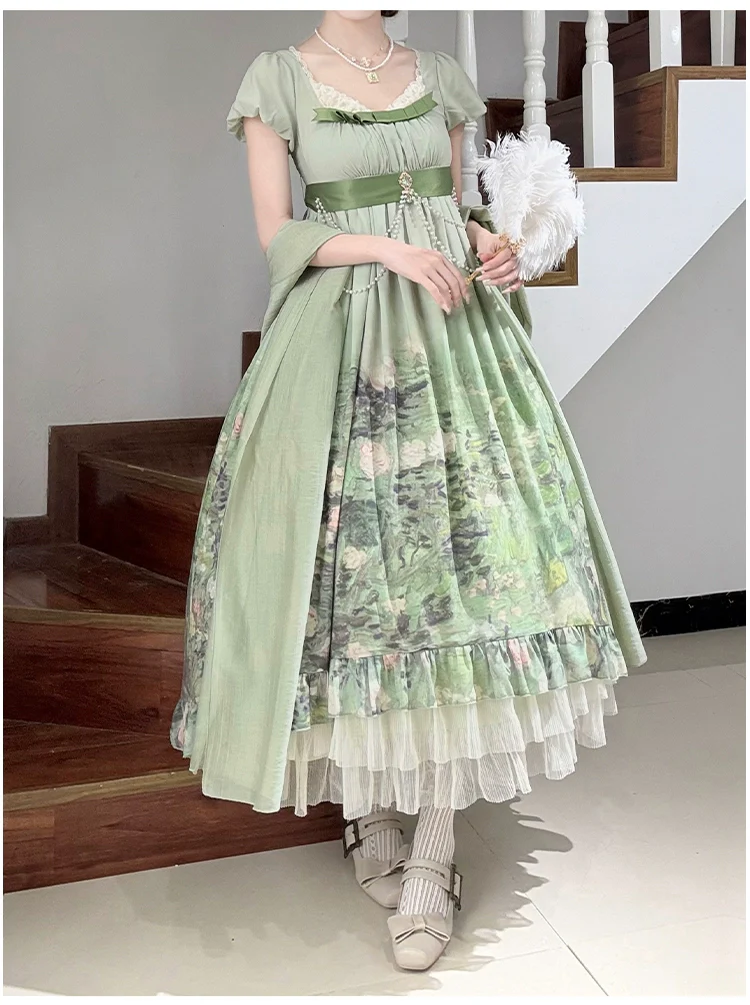 With PUJI - Blooming Rose - Chiffon Classic Lolita Dress Set Painting Styled OP & JSK - Image 39