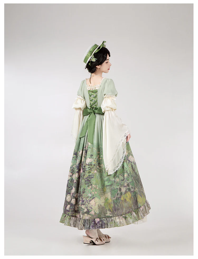 With PUJI - Blooming Rose - Chiffon Classic Lolita Dress Set Painting Styled OP & JSK - Image 4