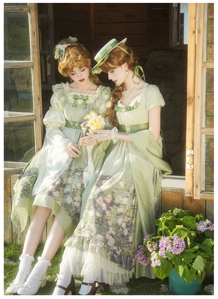 With PUJI - Blooming Rose - Chiffon Classic Lolita Dress Set Painting Styled OP & JSK - Image 7