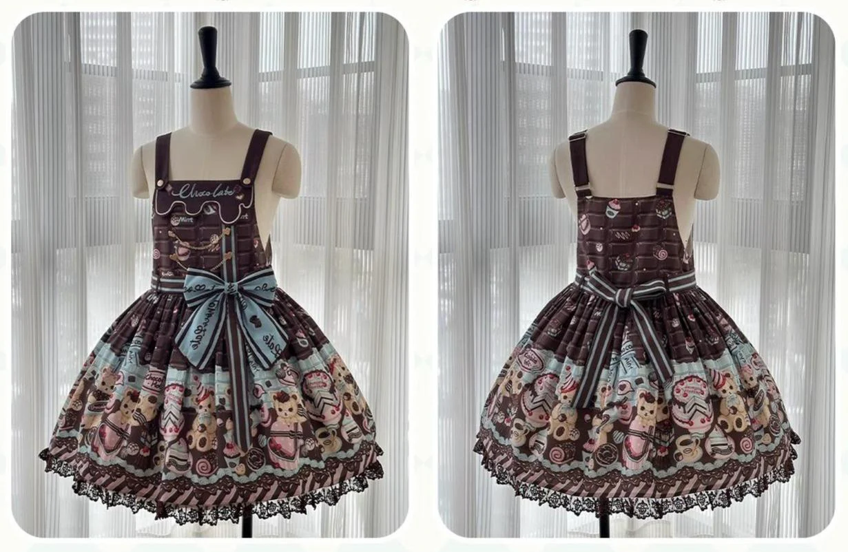 Sweet Dream Sheep - Chocolate Bear - Sweet Lolita Salopette High Waist Dress - Image 11