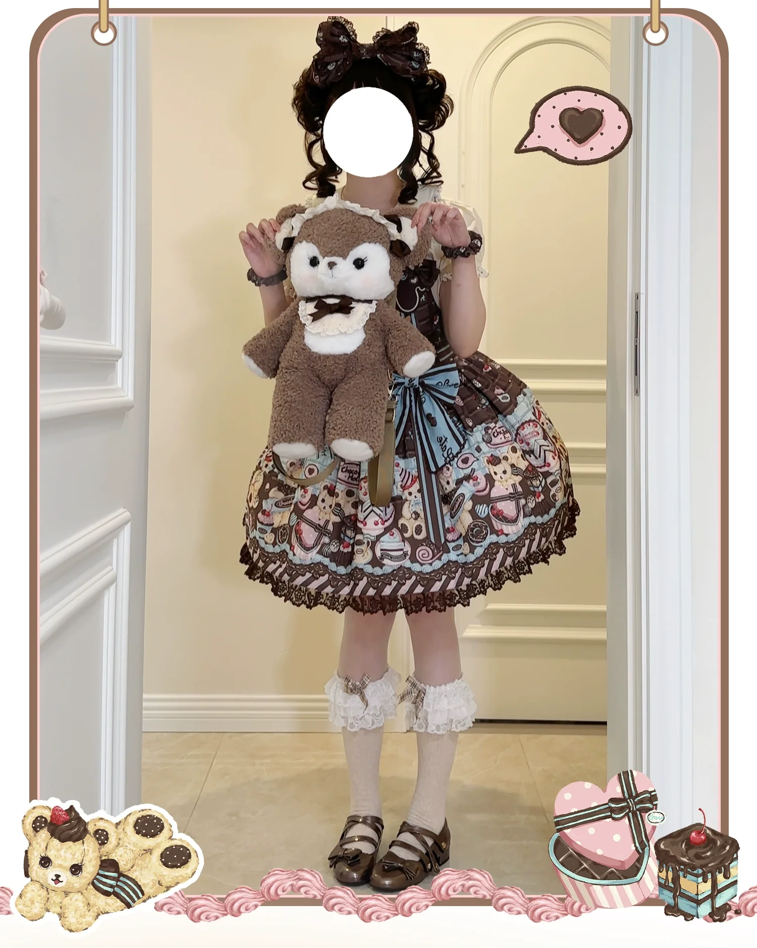 Sweet Dream Sheep - Chocolate Bear - Sweet Lolita Salopette High Waist Dress - Image 3