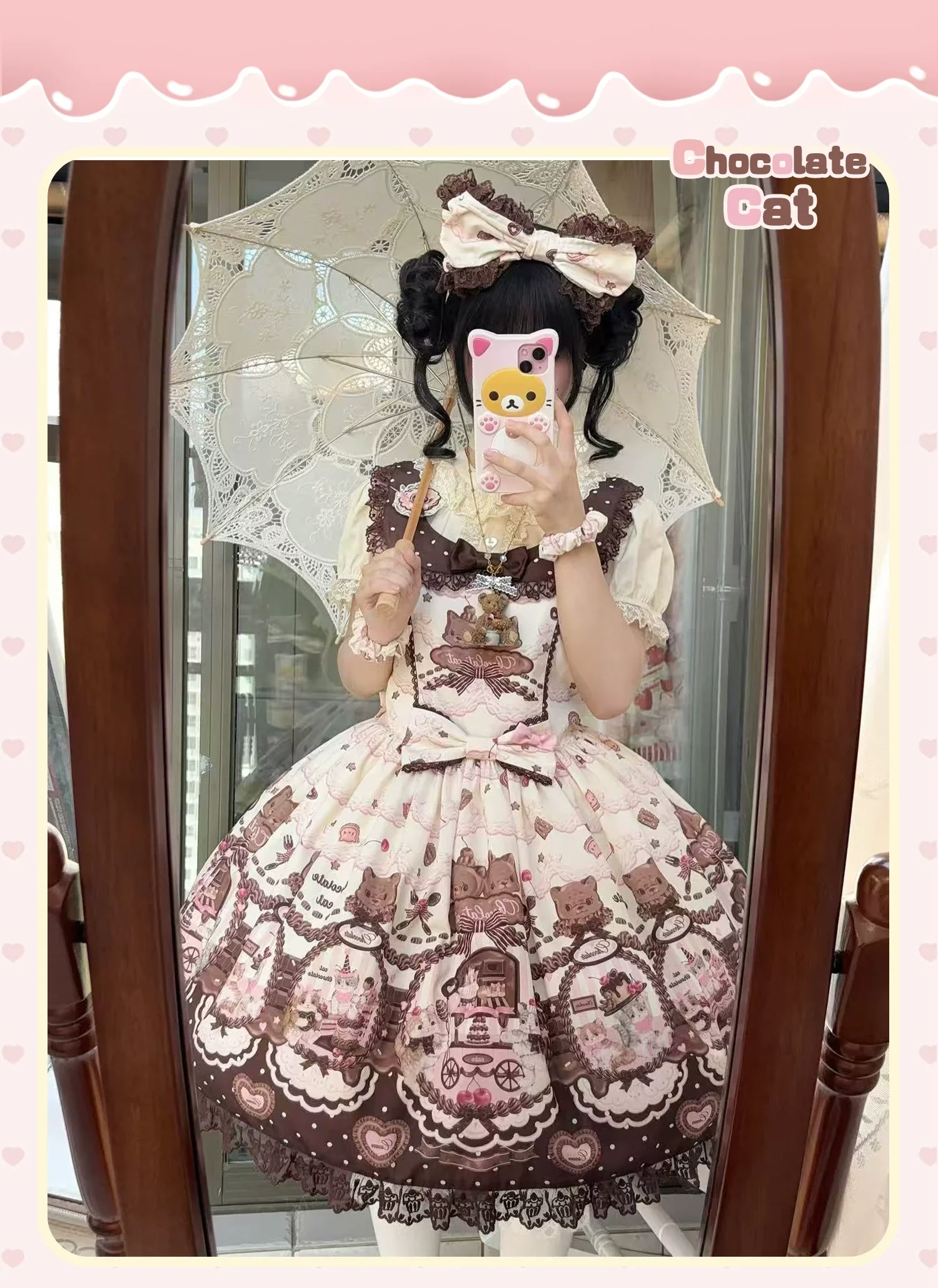 Chocolate Cat - Kawaii Lolita JSK, Cat & Chocolate Print - Image 13