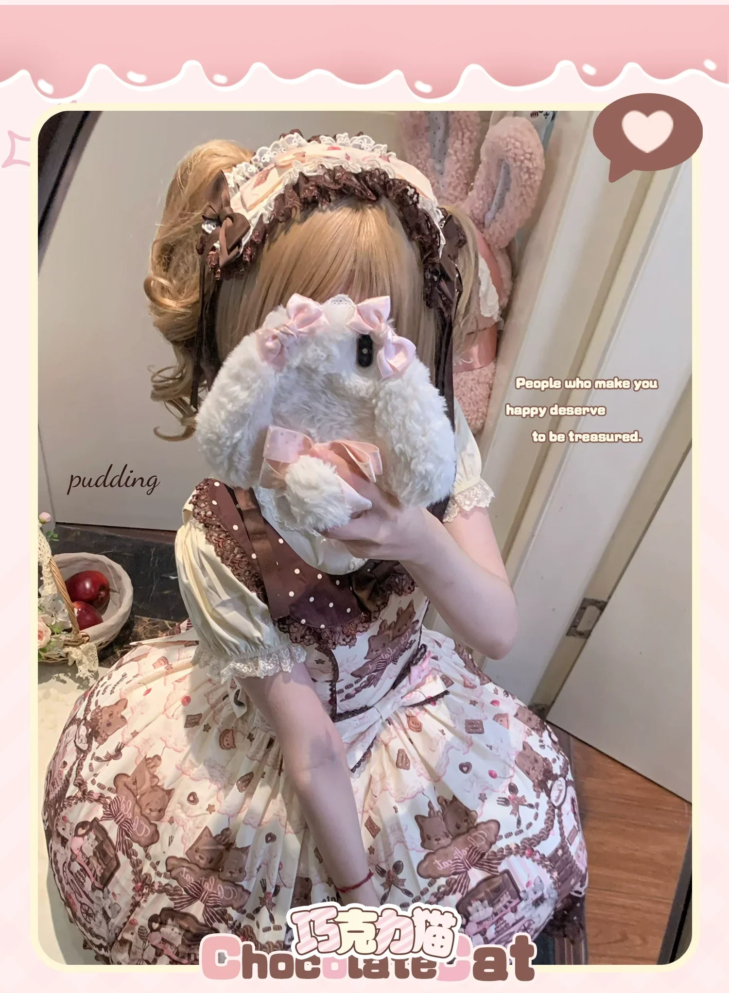 Chocolate Cat - Kawaii Lolita JSK, Cat & Chocolate Print - Image 17